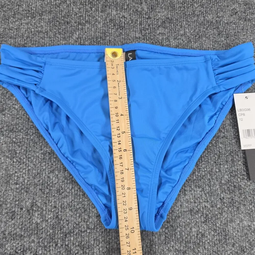 La Blanca Women's Bikini Bottom Size 12 Blue Ruched Side Hipster Swimwear